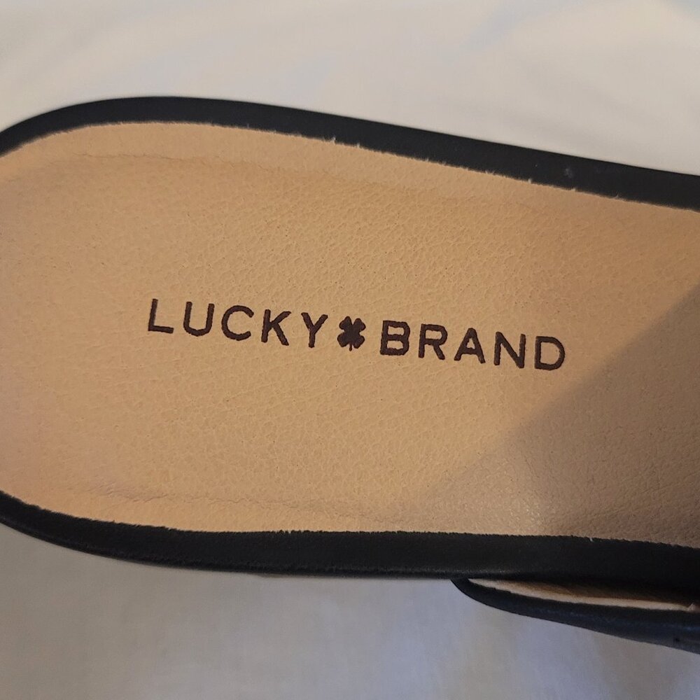 Lucky Brand Bairey Black Leather Pointed Toe Mules Slip-On Flats Women’s Size 10 - Picture 3 of 6